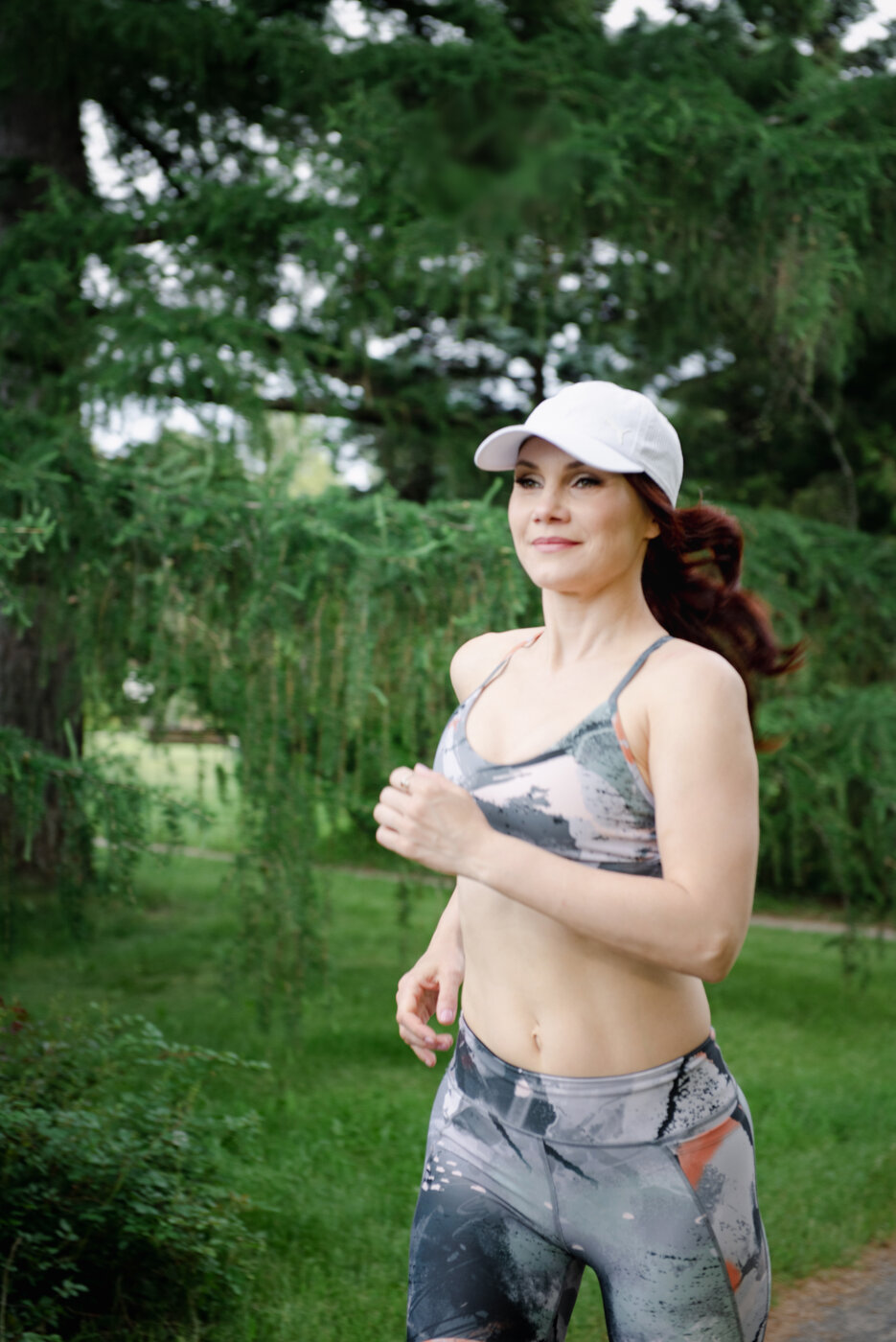 Anna running outdoors, focused and calm